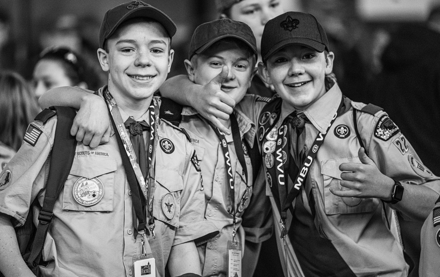 group photo of three scouts during the opening ceremony 